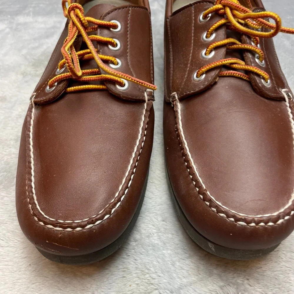 LL Bean Mens Blucher Moccasin Boat Shoes Sz 14 Brown Leather Hand Sewn 137102
